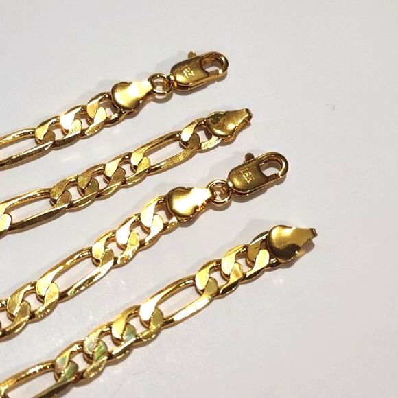 18k Gold Plated Figaro Chain Necklace Bracelet Set Christmas Birthday Gift New!! - Picture 2 of 7
